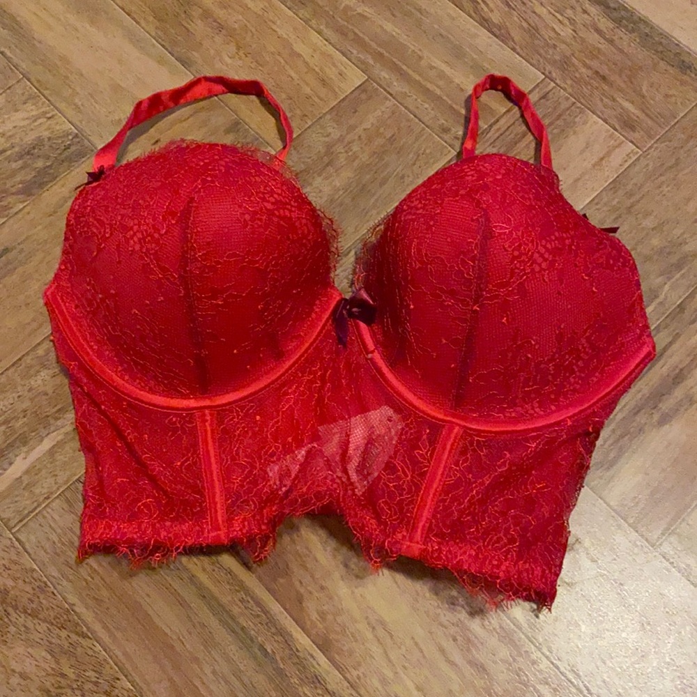 VS red lace long line bra
